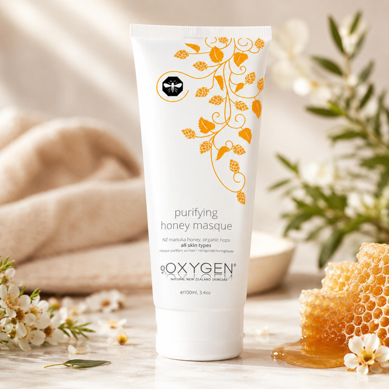 Manuka Honey and Hops Face Masque for all skin types 100ml | Oxygen Natural Skincare
